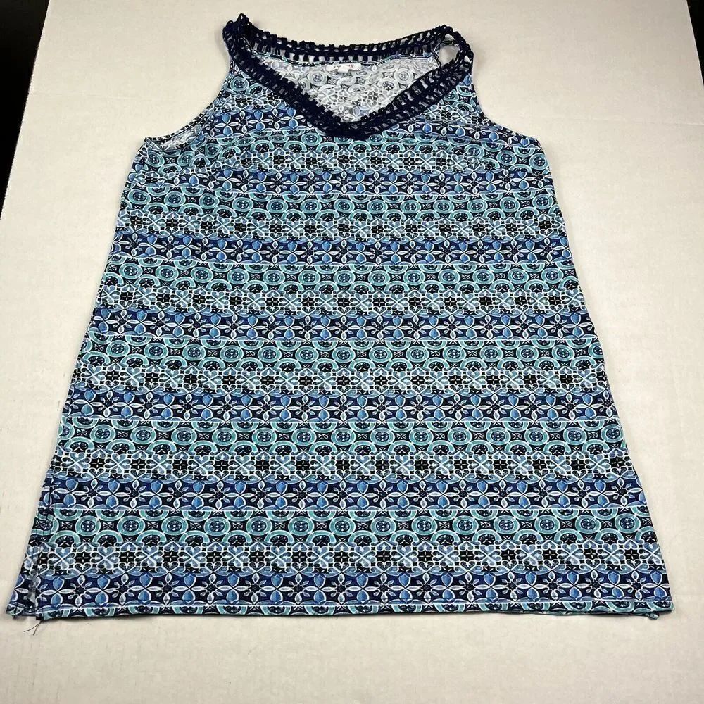 Talbots Sleeveless Shift Dress Medallion Print V-Neck Casual Pullover MEDIUM